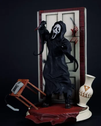 Ghostface figure from Scream with knife, mask, and horror diorama base.