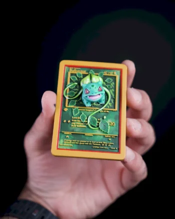 3D Bulbasaur Pokémon card magnet with vines and leaves bursting from the card.