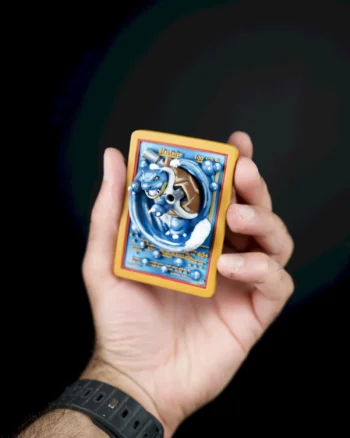 3D Blastoise Pokémon card magnet with water cannon and splashing effects bursting from the card.